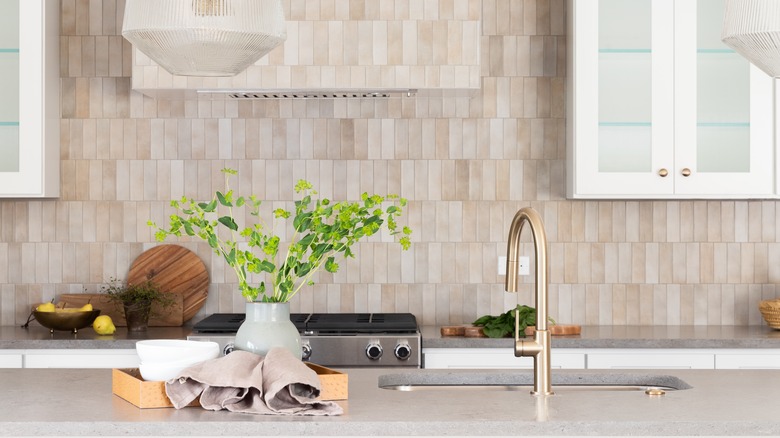 beige zellige tile backsplash