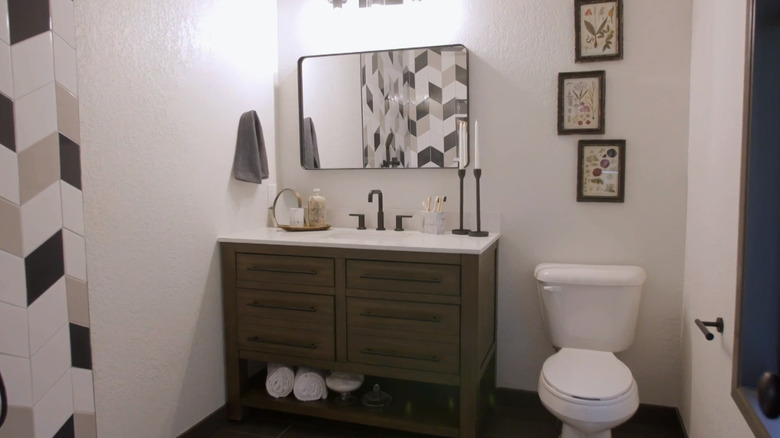 Bathroom with wooden cabinet