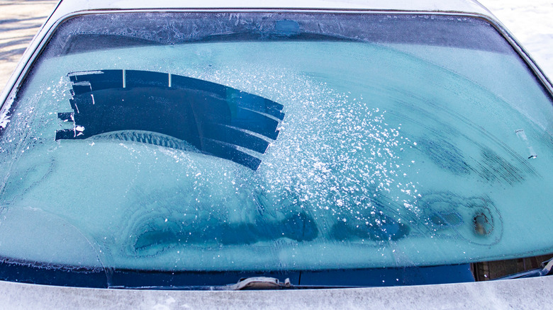 Icy car windshield