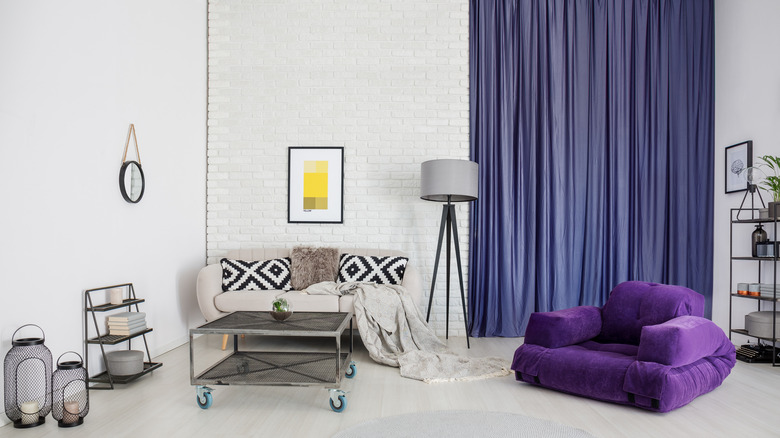 Purple curtain accent wall