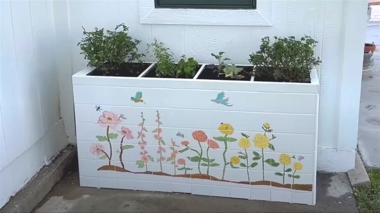 Painted tile planter box