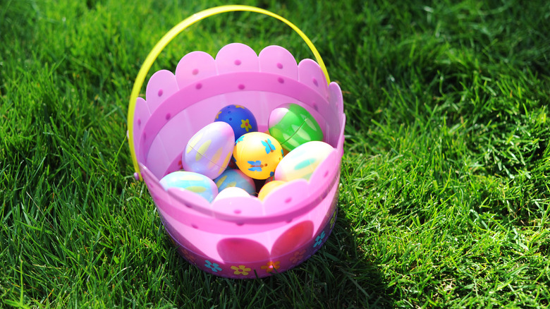 Easter egg bucket in grass