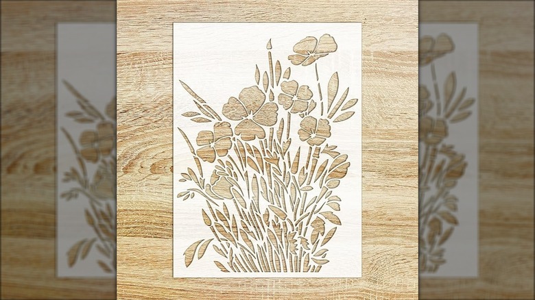 Floral stencil on wood 