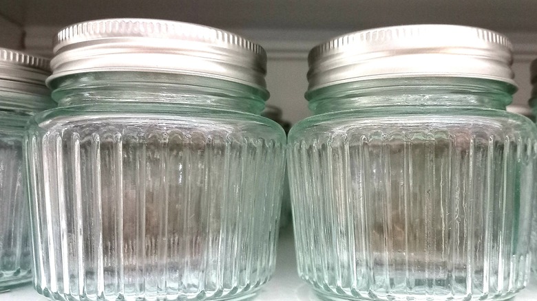 Empty jars on shelf