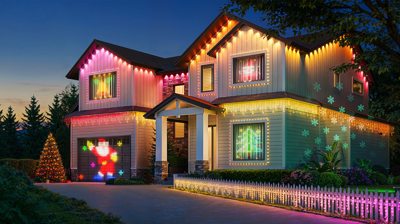 Modern home with festive Govee's Permanent Outdoor Lights 2 display