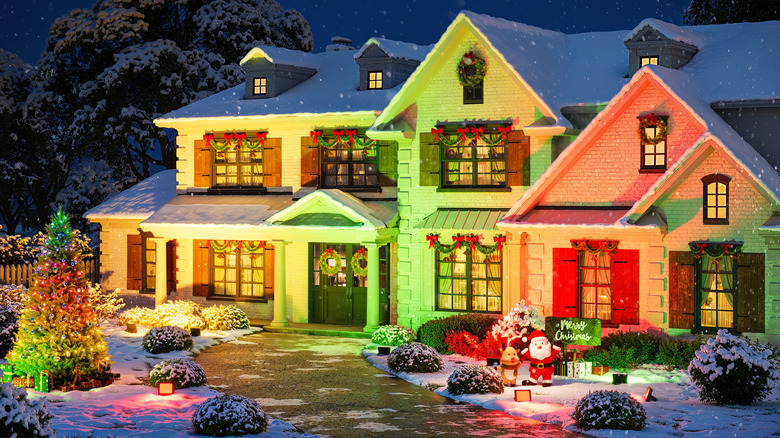 Modern home with Christmas decor and festive Govee's Permanent Outdoor Lights 2 display