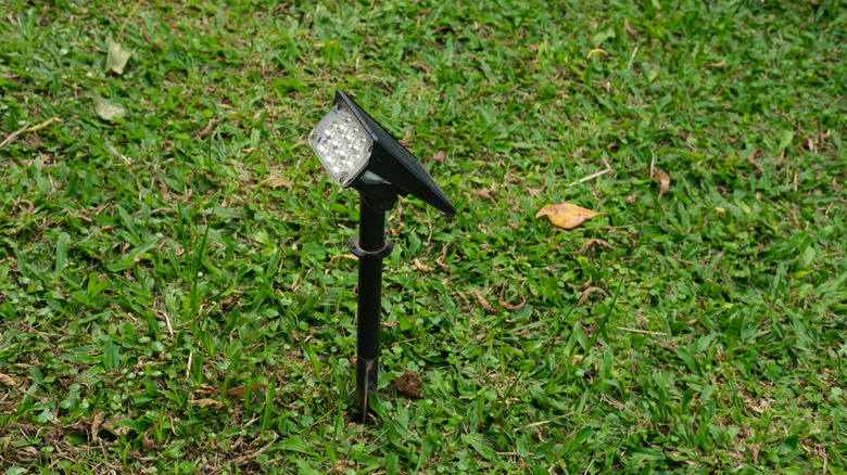 Solar-powered light in the grass