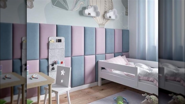 Child's room with upholstered wall