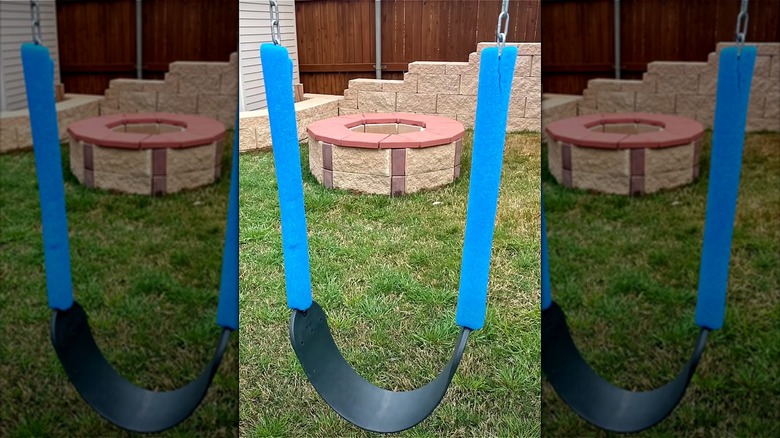 Pool noodle wrapped swing set