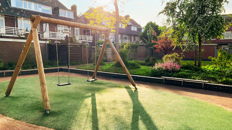 swing set in backyard