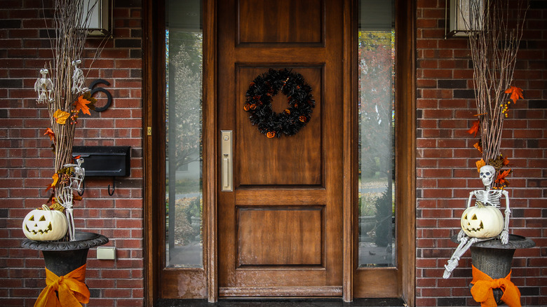 front porch with Halloween wreath