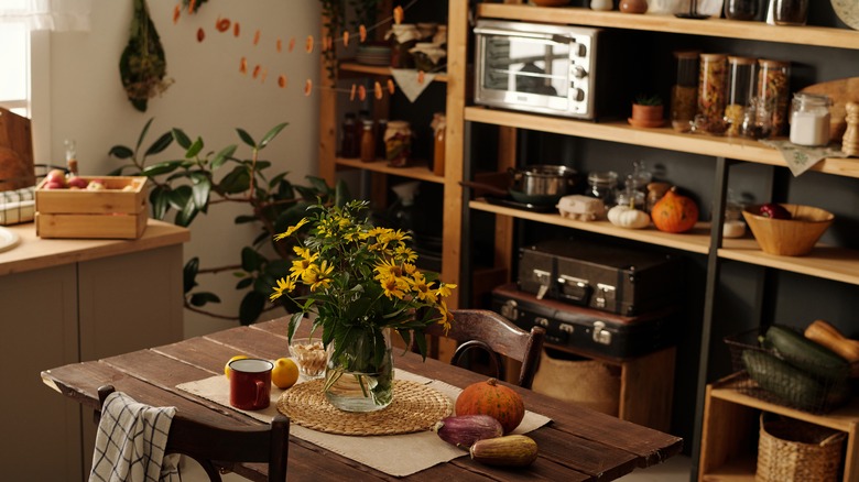 Shelves decorated for fall