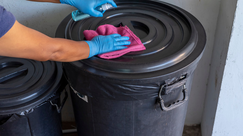 Spraying and cleaning garbage can