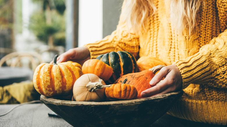 bowl of fall gourds