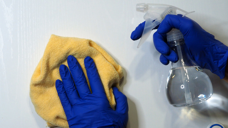 person cleaning with white vinegar