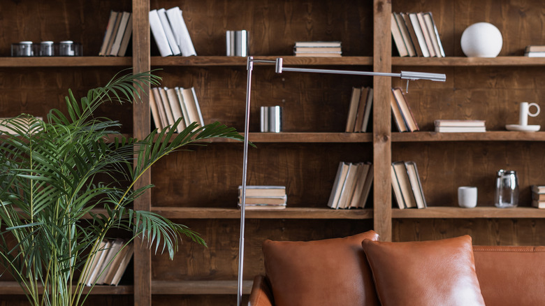 Built-in wood bookshelf