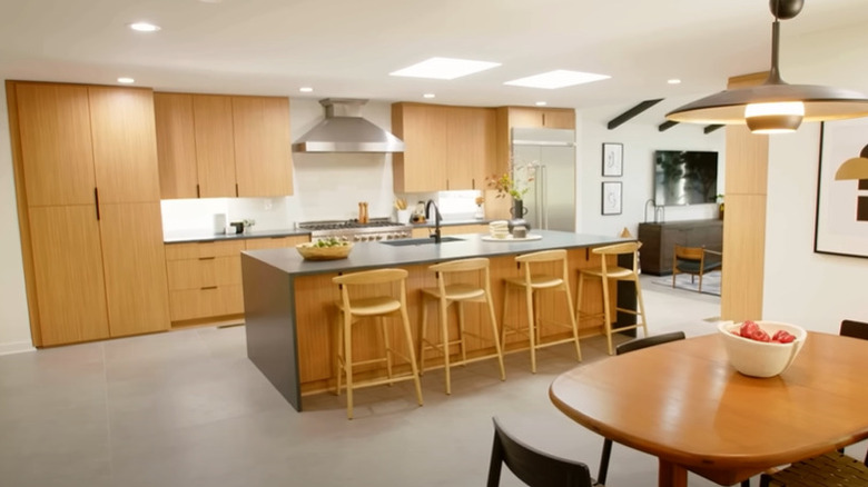 Kitchen with a waterfall island