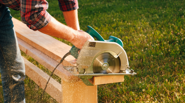 cutting wood with circular saw