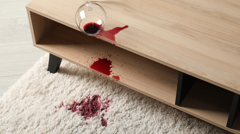 wine stain on carpeting