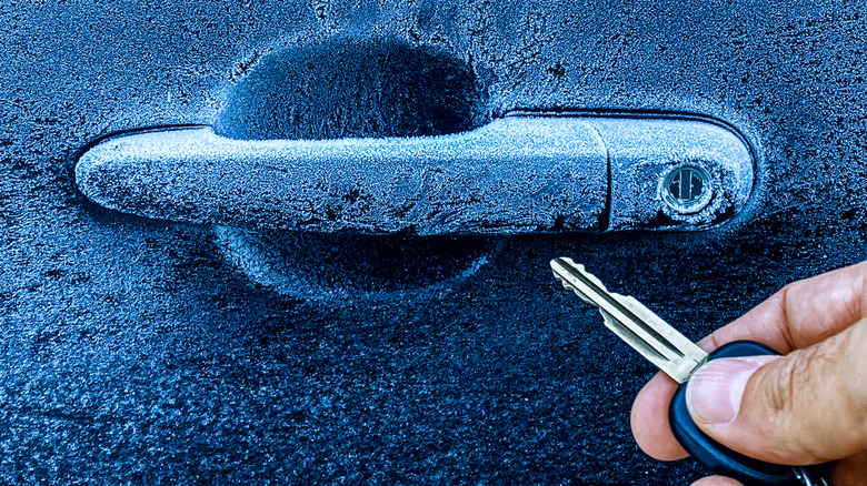 frozen car door handle and key