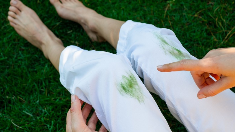 Grass-stained white pants