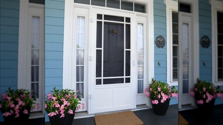 A vinyl screen door painted white installed in a home