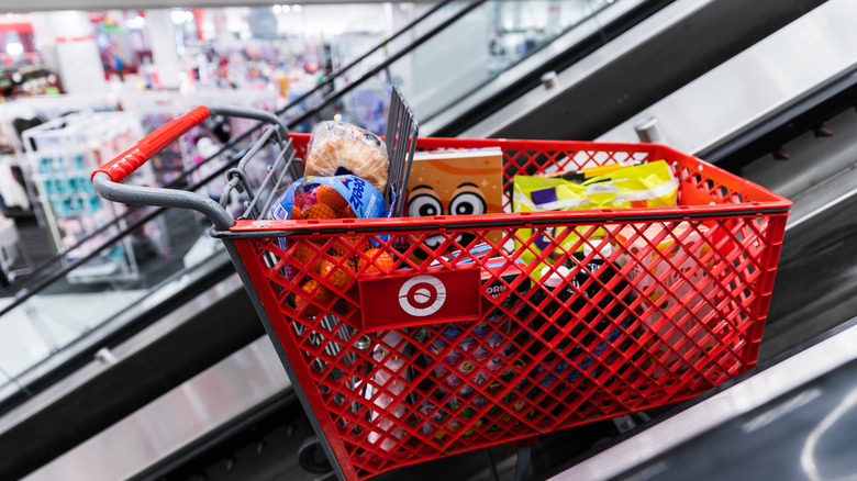 Target cart filled with groceries