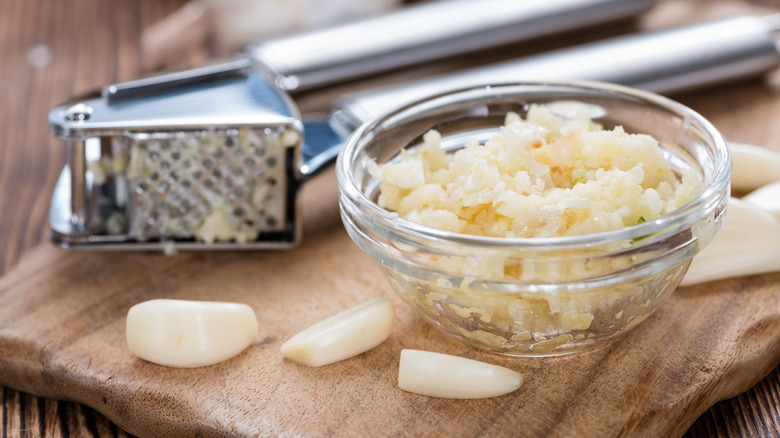 Crushed garlic in a bowl