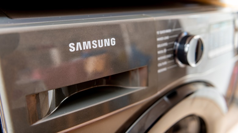 A close-up shot of a Samsung washing machine