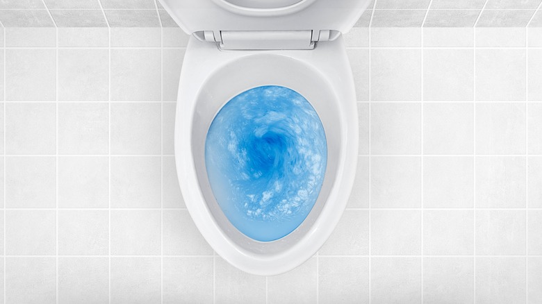 A flushing toilet bowl