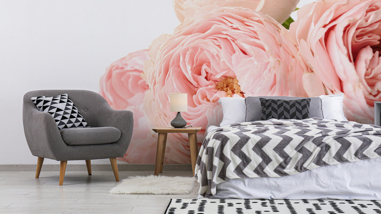 floral and chevron prints in bedroom