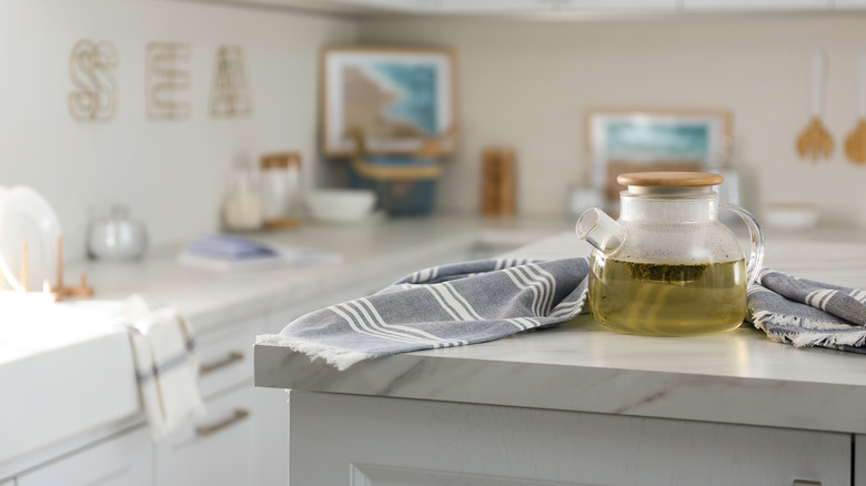 tea towels draped in kitchen