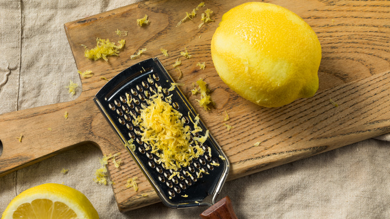 yellow lemon zest on grater