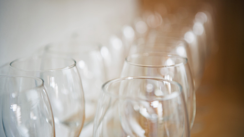 Rows of empty wine glasses