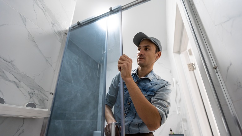 New shower door installation