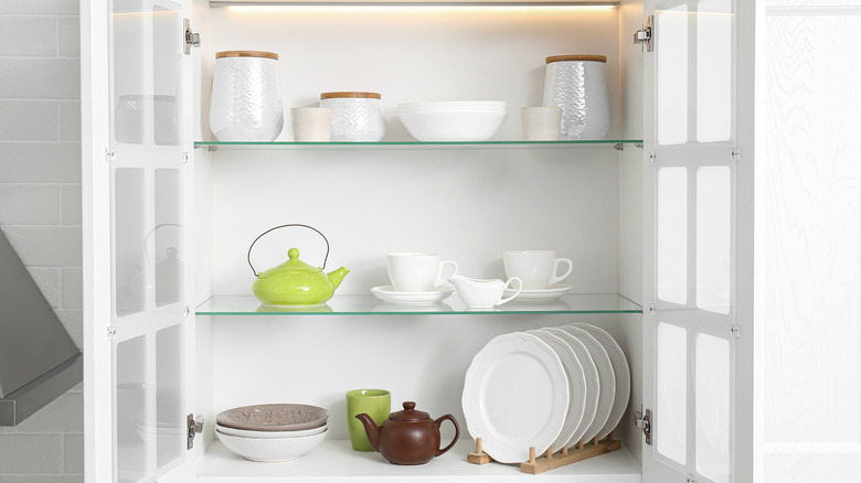 open cabinet with dishes