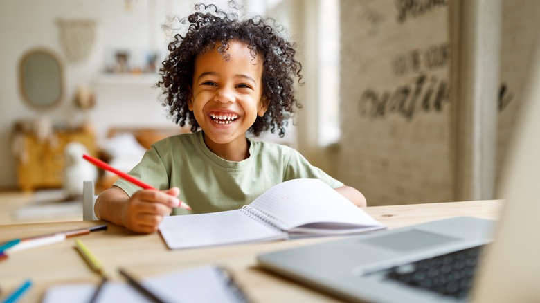 girl working on homework