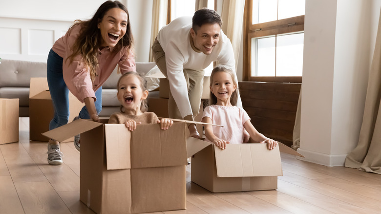 Family fun with cardboard boxes