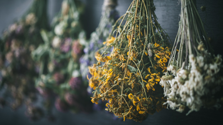 flowers hanging to dry