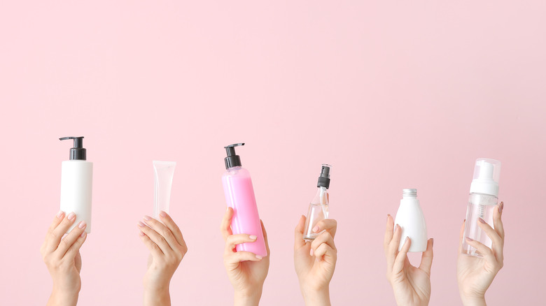 assortment of cosmetic bottles