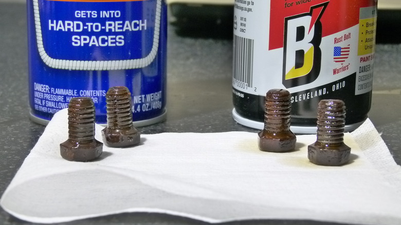 Rusted bolts after soaking