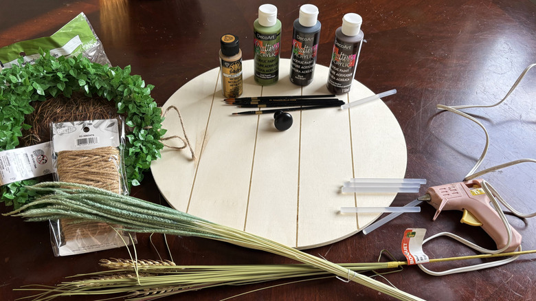 Craft supplies on a wooden table