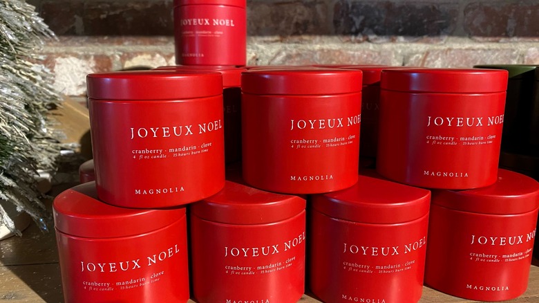 Stacked Magnolia Joyeux Noel candles