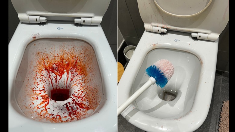 Red stained toilet