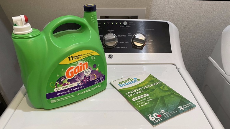 Gain jug and laundry sheets on washer