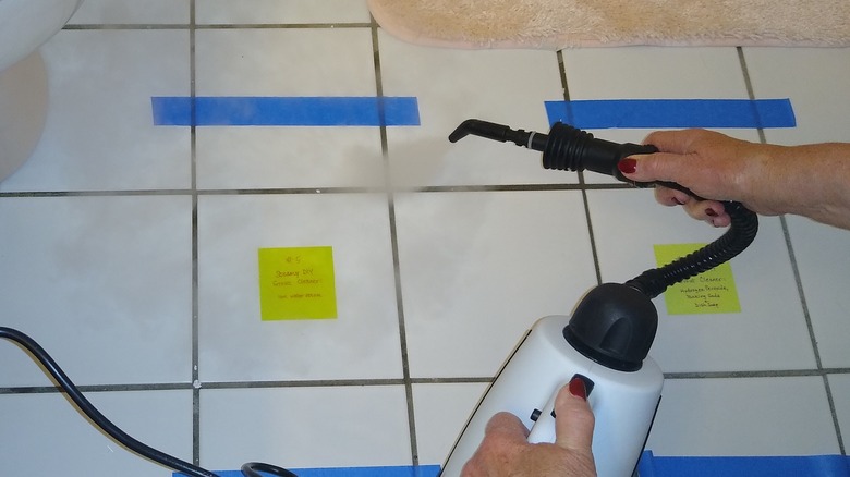 steamer cleaning dirty grout