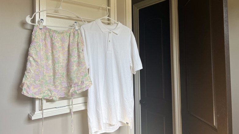 hanging skirt and white shirt