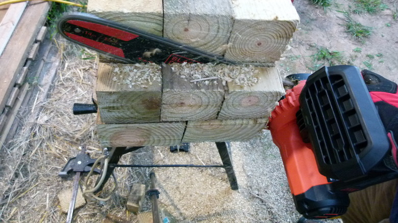 Chainsaw cutting wood