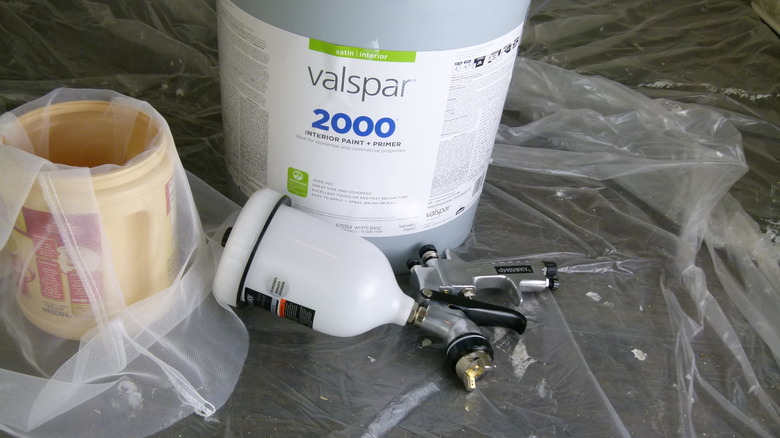 Sprayer, paint, and strainer for testing