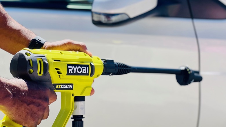 Ryobi pressure washer on car